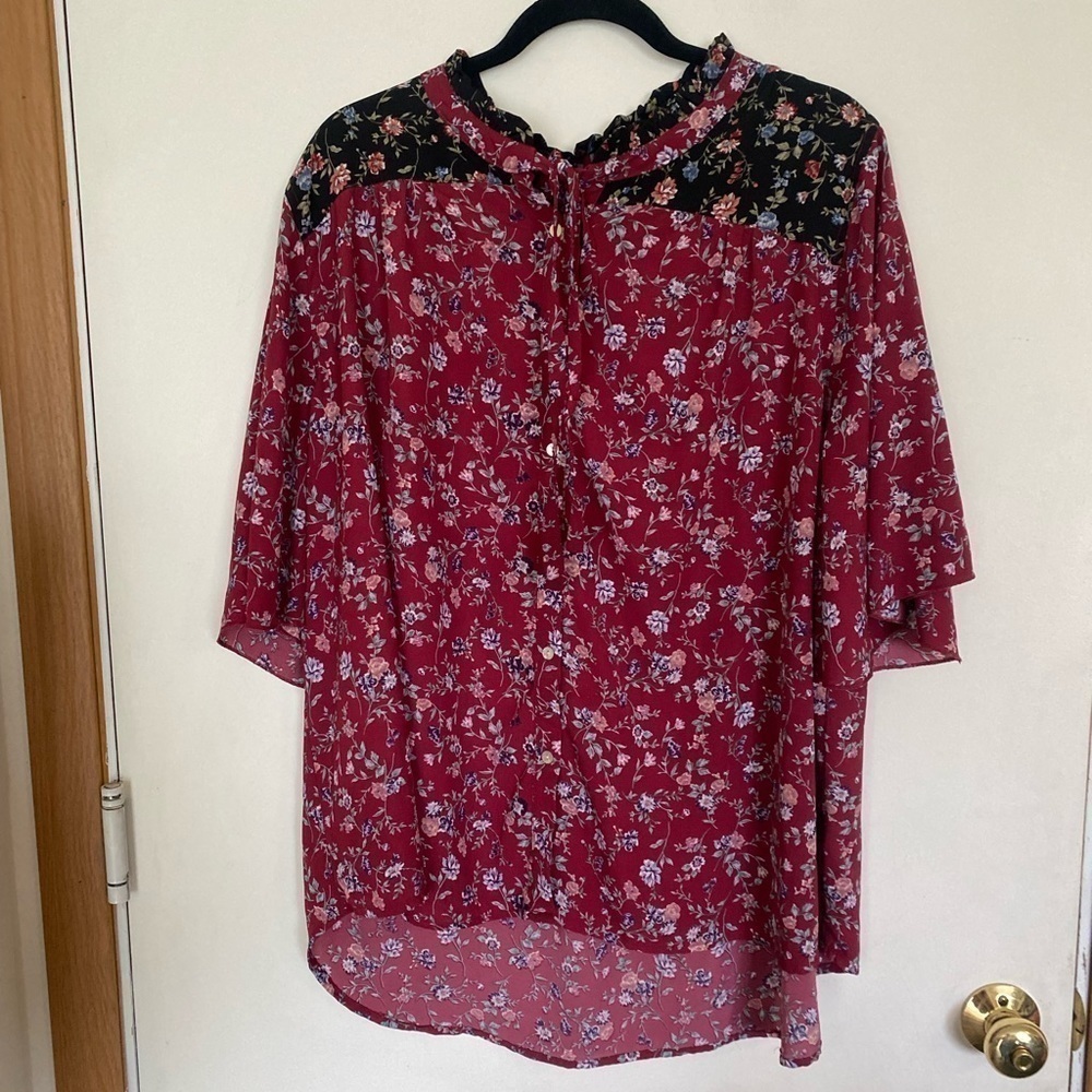 Suzanne Betro 2X  sheer floral cottage/granny core top
